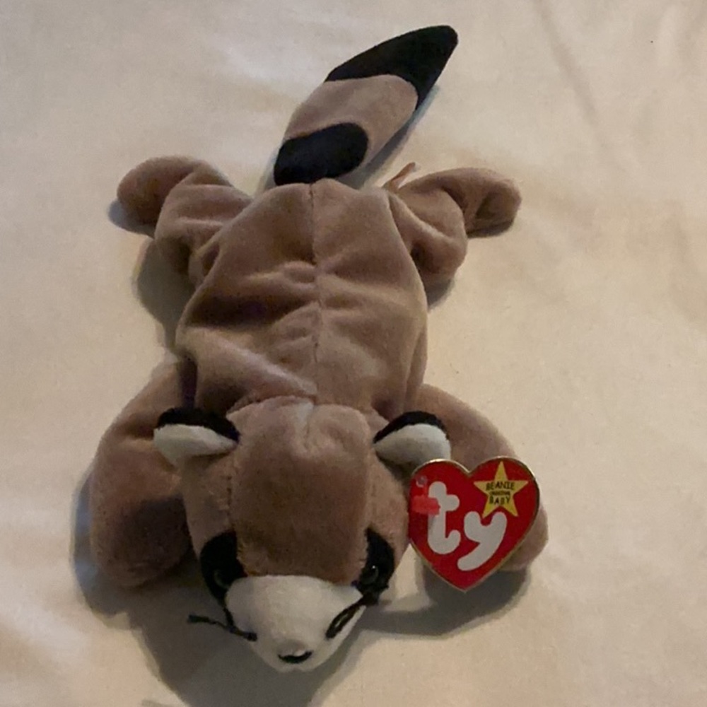 Ty Plush Raccoon with Heart Tag - Brown and Black